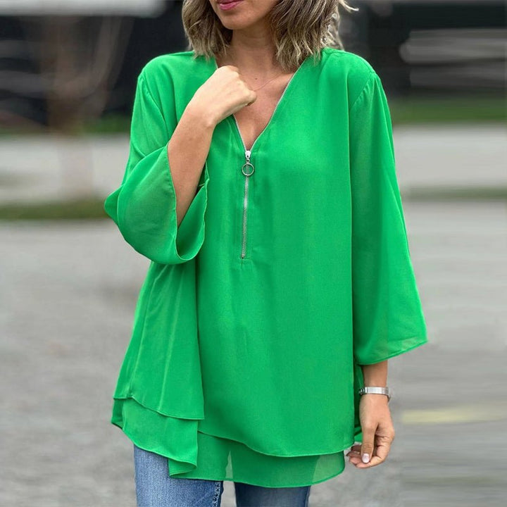 Amina | Chiffon Zipper Blouse